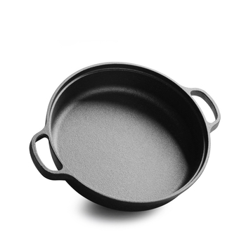 Lijevna tava s dvije ručke, bez premaza, duboka tava, dubina 5-7 cm, težina 3,2-4,7 kg, dno s jednim slojem