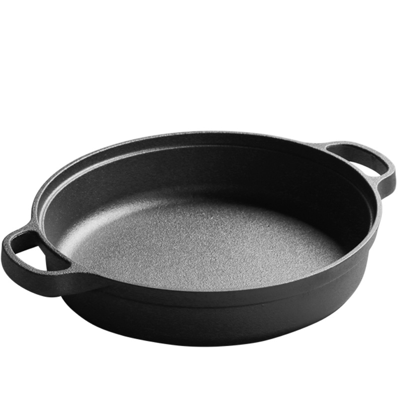 Lijevna tava s dvije ručke, bez premaza, duboka tava, dubina 5-7 cm, težina 3,2-4,7 kg, dno s jednim slojem