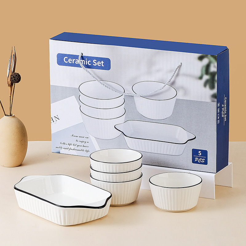 Keramički set zdjela, tanjura i ploča: moderni minimalistički stil • završna obrada ispod glazure • pogodno za mikrovalnu