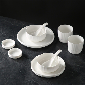 Set posuđa za hotel s logotipom (porcelan; Novi kineski stil; Marka Plain Glow Ceramic; Ispis logotipa; Prilagodba)