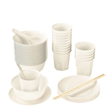 Set de veselă plastică de unică folosință, vase rotunde și farfurii, grosime 0.75 mm, capacitate 1 porție