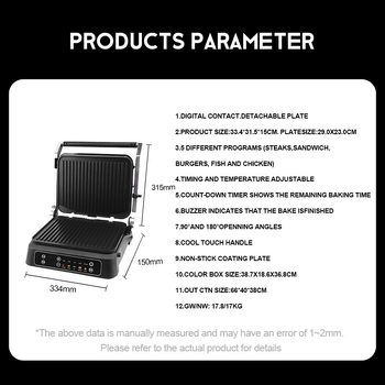 MIXDOR MX-5022 Tigaie-grill electrică cu încălzire dublă, antiaderentă, detașabilă și lavabilă, dual-purpose grill și mic dejun, 1100-1300W, 220-240V