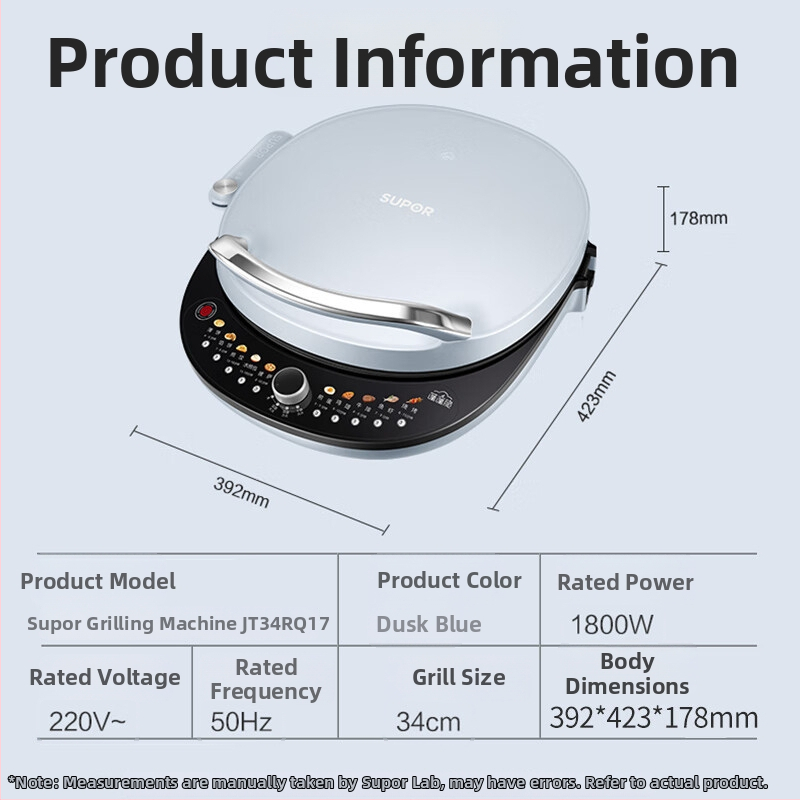Električna tava za pečenje s dvostrukim zagrijavanjem, 1800W, 220V, 50Hz, ručno upravljanje