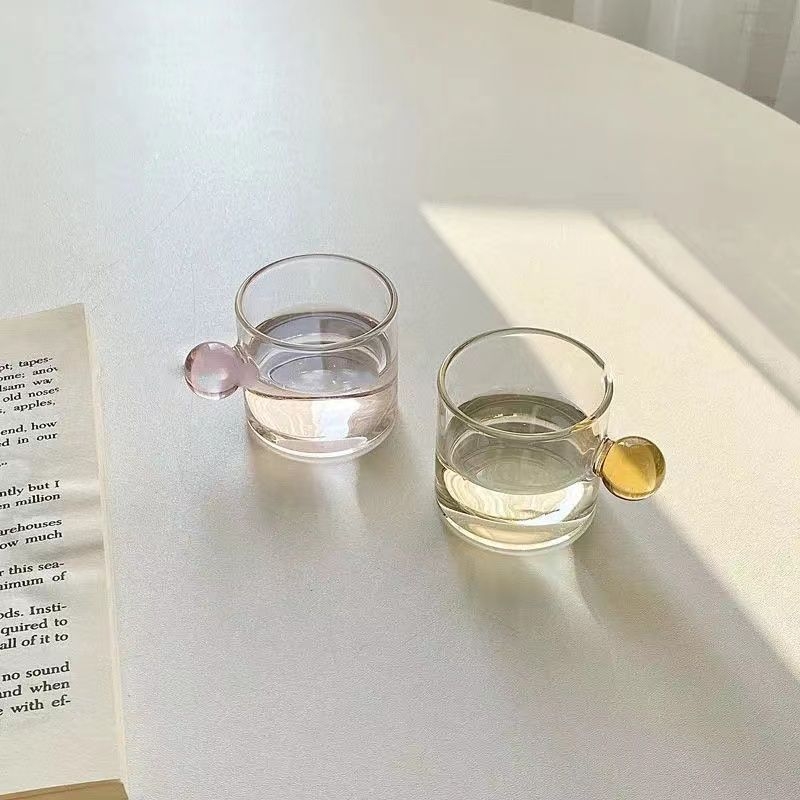 Staklena šalica za mlijeko u korejskom stilu, s kuglastom drškom, otporna na visoke temperature, ledeni uzorak