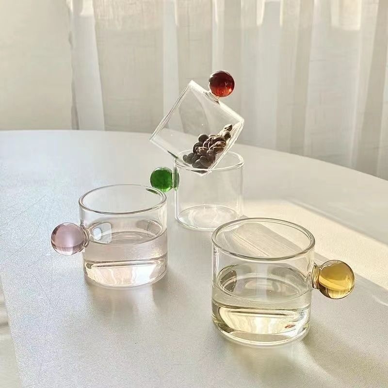 Staklena šalica za mlijeko u korejskom stilu, s kuglastom drškom, otporna na visoke temperature, ledeni uzorak