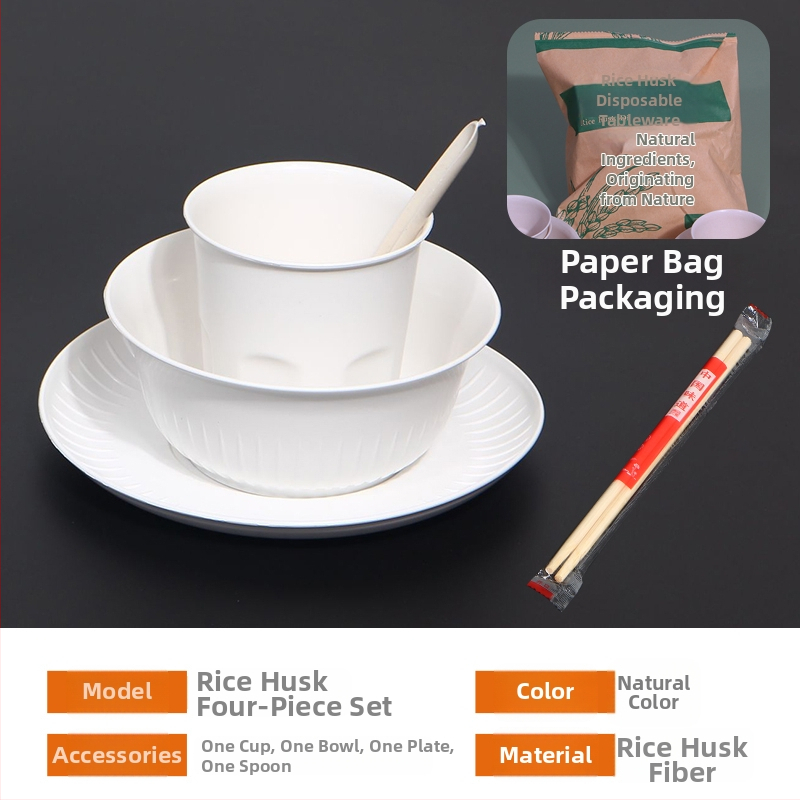 Jednorázový súbor riadu z ryžových šupiek pre vonkajšie použitie, biologicky rozložiteľný, 10 porcií