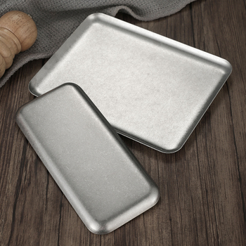 Tavă pătrată din oțel inoxidabil pentru deserturi, stil retro lux ușor, compatibilă cu microunde, pentru cafenele și uz casnic