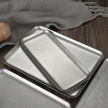 Tavă pătrată din oțel inoxidabil pentru deserturi, stil retro lux ușor, compatibilă cu microunde, pentru cafenele și uz casnic