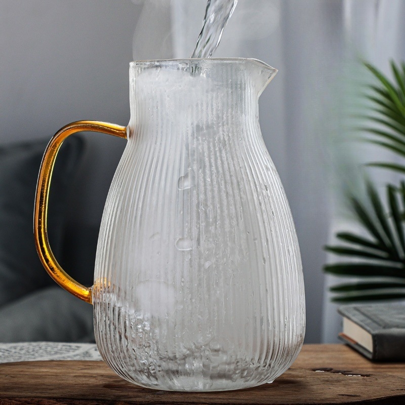 Σετ γυάλινού μπουκαλιού κρύου νερού με κάθετη ρίγα, χτυπητή υφή και αντοχή σε υψηλές θερμοκρασίες