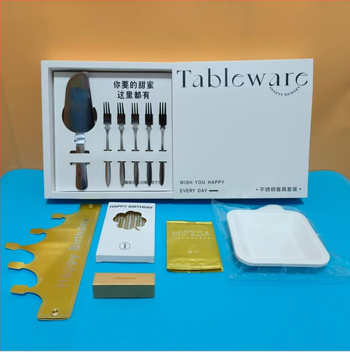 Set noža i vilice za tortu od nehrđajućeg čelika — luksuzni stolni pribor, kvadratni oblik, debljina 3,8, kutija 68 kom, rok trajanja 24 mjeseci