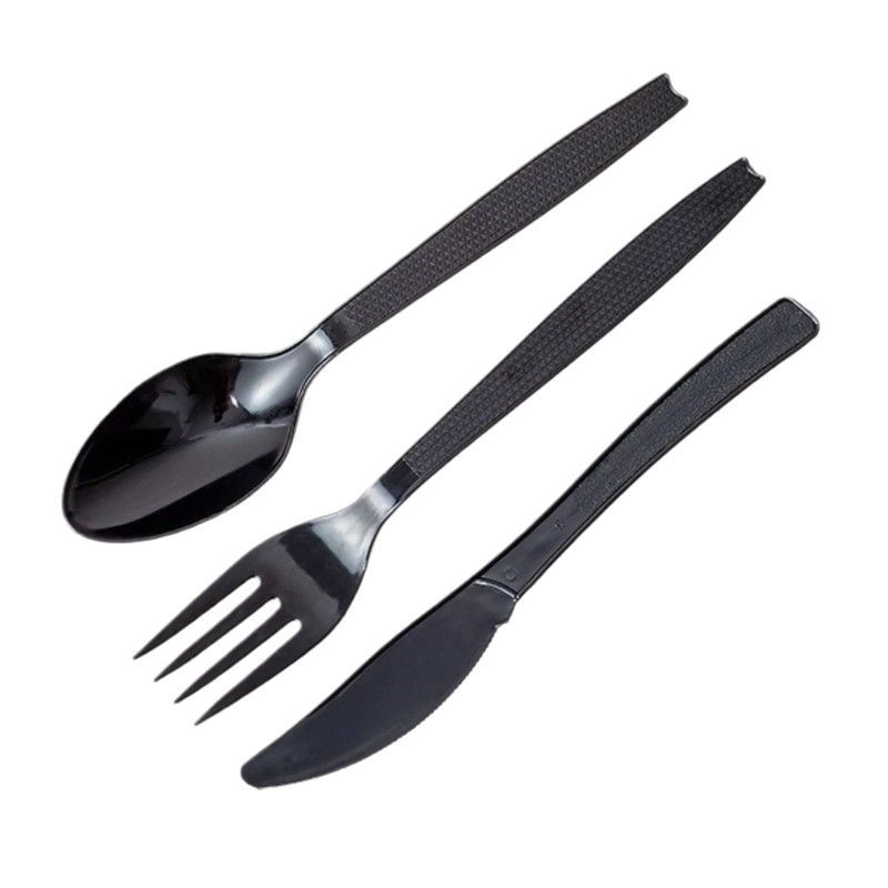 Jednokratni plastični set zapadnjačkog pribora (nož, vilica, žlica) - debljina 0,1 cm; materijal: plastika; mogućnost prilagodbe