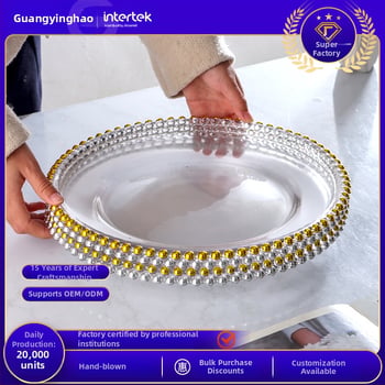 Set posuda za voće od stakla s perlicama, okruglog oblika, ručno oslikana površina, mogućnost otiska logotipa i prilagodbe, pogodan za hotele i posluživanje kave/čaja, vrhunska kvaliteta