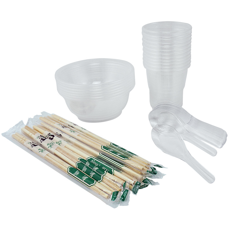 Jednokratni set posuđa: zdjela, štapići za jelo, žlica i čaša; plastika; kružni oblik; 1000 kom/kutija; 100 komada