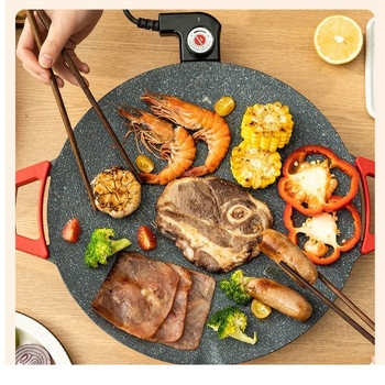 Електрическа грил-плоча за дома, кръгла, медицински камък, незалепваща повърхност, многофункционална, преносима