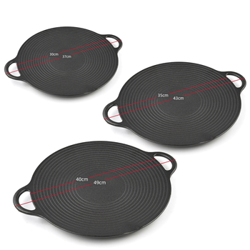 Чугунена кръгла скара за къмпинг - корейски BBQ и Teppanyaki стил, тегло 1.8/2.6/3.5 кг, лесна за почистване, без покритие