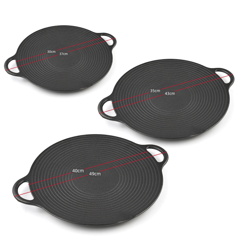 Чугунена кръгла скара за къмпинг - корейски BBQ и Teppanyaki стил, тегло 1.8/2.6/3.5 кг, лесна за почистване, без покритие