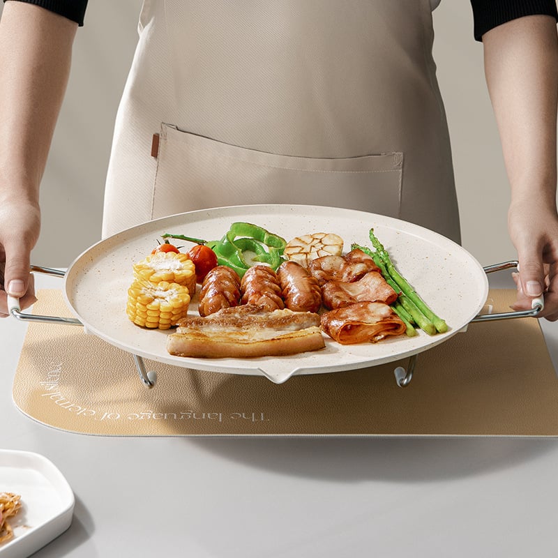 Tigaie grill electric rotundă, Andong, oțel inoxidabil, multifuncțională, portabilă, antiaderentă, greutate 200 g