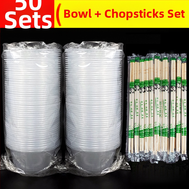 Jednorázová misa s paličkami – plastová, guľatá, priehľadná; 50 ks/balenie, 600 ks/karton