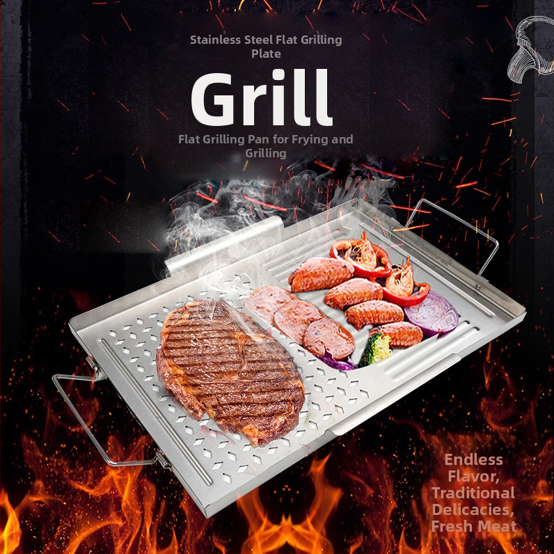 Барбекю тава 430 неръждаема стомана, квадратна, удебелена, антизалепваща, преносима