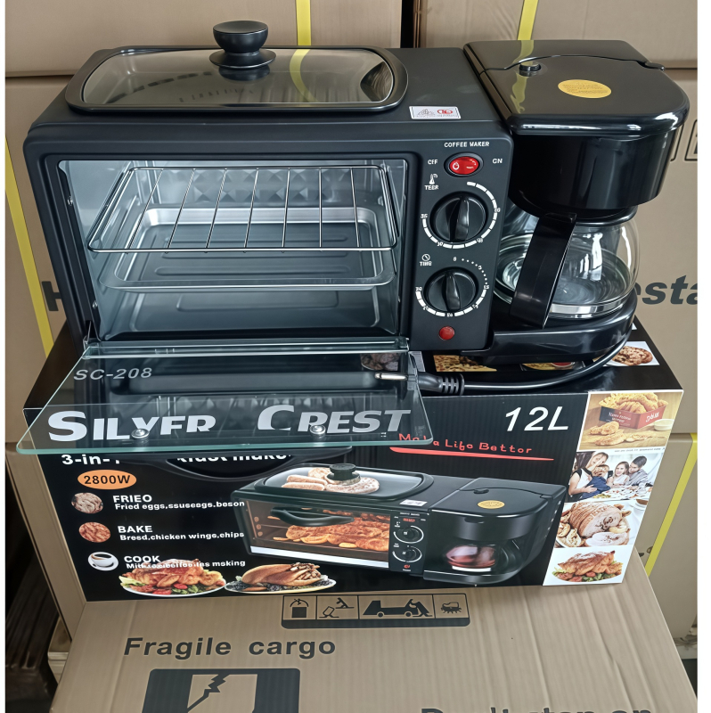 3-в-1 закусъчна машина за дома, модел SC-206, 1000W, 220V, три слоя, капацитет 11–20 л, метален корпус, функции: омлет, тост и пържола