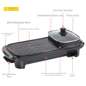 Πολυλειτουργικός κάδος για hot pot και μπάρμπεκιου, υλικό: ιατρικός λίθος, χωρητικότητα 2–3 L, ισχύς 1350 W, τάση 220 V, 50 Hz