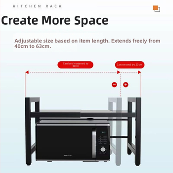 Pengye márkájú teleszkópos, több‑szintes konyhai mikrohullámú sütő állvány, modell 555, anyaga szénacél, OEM logó