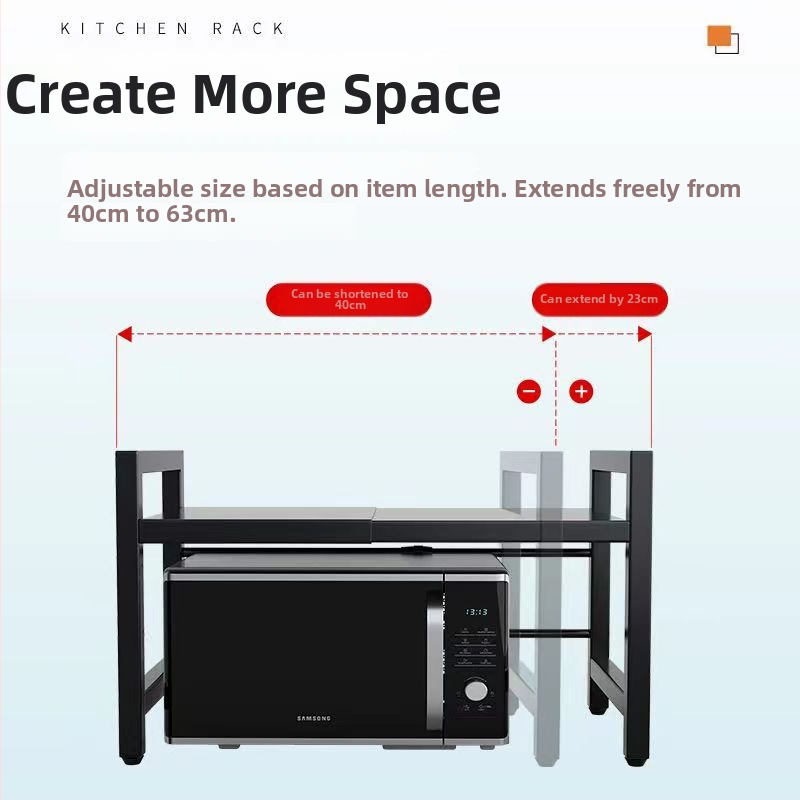 Pengye márkájú teleszkópos, több‑szintes konyhai mikrohullámú sütő állvány, modell 555, anyaga szénacél, OEM logó