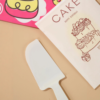 Set tacâmuri de cofetă din hârtie – cuțit, furculiță, lingură pe farfurie dreptunghiulară – stil desen animat, 100 seturi