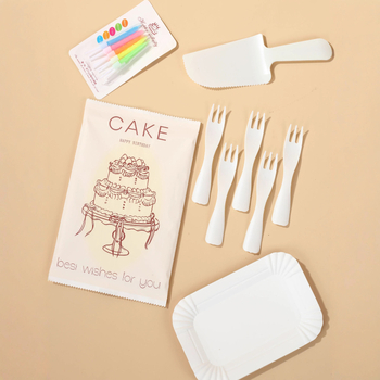 Set tacâmuri de cofetă din hârtie – cuțit, furculiță, lingură pe farfurie dreptunghiulară – stil desen animat, 100 seturi
