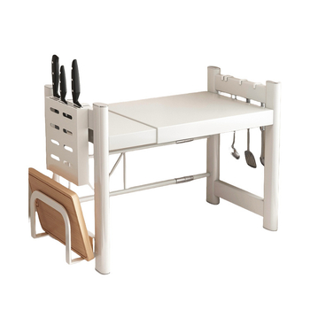 Кухненски стелаж за микровълнова печка, разтегателен двуетажен, от въглеродна стомана, модел 65020