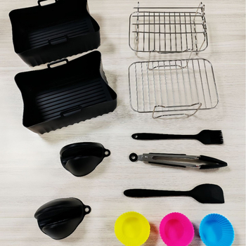 Αξεσουάρ φριτέζας αέρα, σετ 7 τεμαχίων, εξαρτήματα διπλών δοχείων και γκριλ, ορθογώνιος φούρνος, ανοξείδωτος χάλυβας