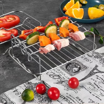 Αξεσουάρ φριτέζας αέρα, σετ 7 τεμαχίων, εξαρτήματα διπλών δοχείων και γκριλ, ορθογώνιος φούρνος, ανοξείδωτος χάλυβας