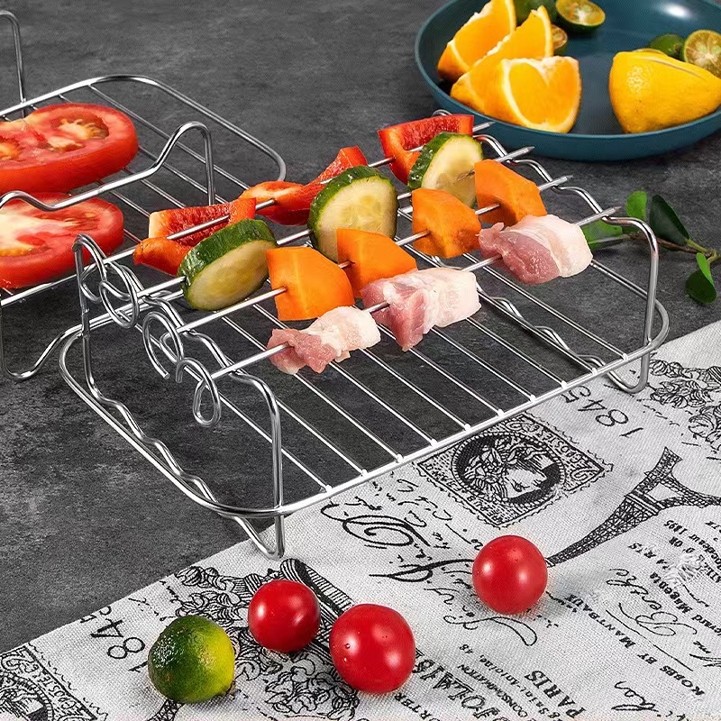 Αξεσουάρ φριτέζας αέρα, σετ 7 τεμαχίων, εξαρτήματα διπλών δοχείων και γκριλ, ορθογώνιος φούρνος, ανοξείδωτος χάλυβας