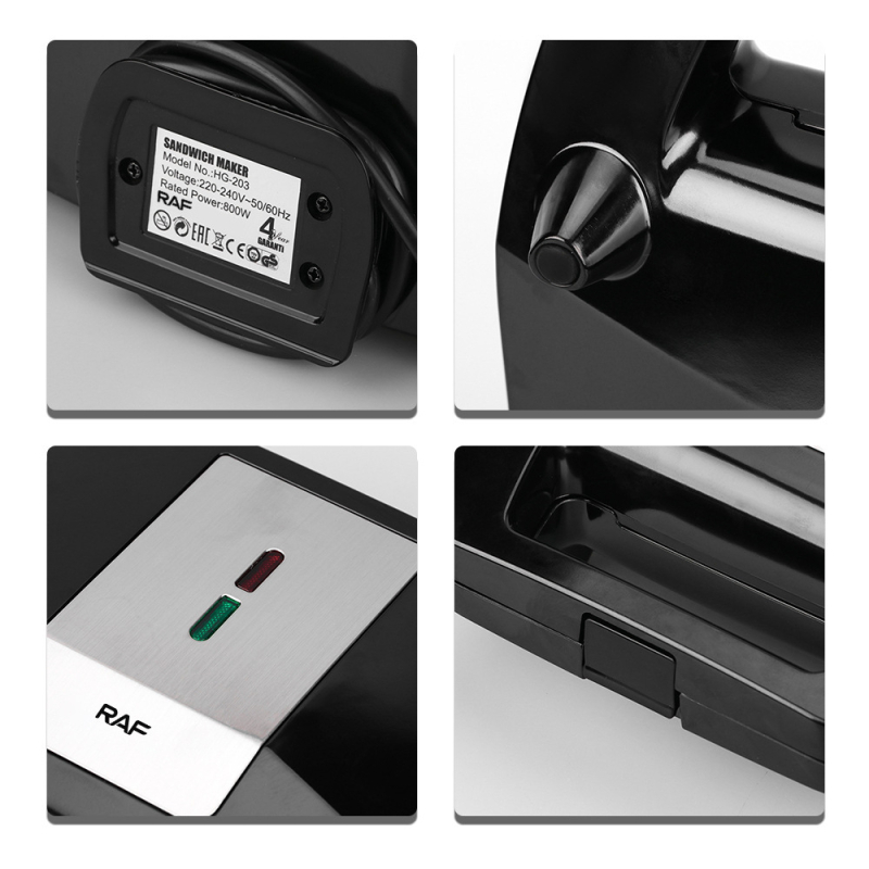 Хлебопекарна машина RAF R.203 — 800W, 220V, вместимост 2-3 филийки, функции: нагряване, грил и омлет