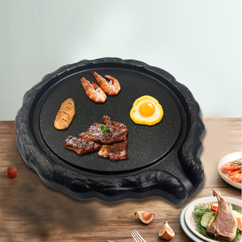 Корейски стил грил пан за открит огън с алуминиево‑сплавно покритие, кръгла форма, нехлъзгаща повърхност (Материал: сплав; Форма: кръгла; Тегло: 1.5 кг)