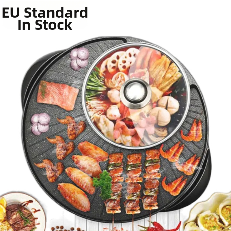 Višenamjenska posuda Shabu-Shabu i grill, aluminijsko tijelo, 1201–1500W, služi 3–4 osobe, unutarnji lonac s premazom protiv prianjanja