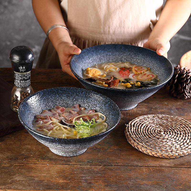Keramična zdjela za ramen, kružnog oblika, mikrovalna kompatibilna, površina pod glazurom, prilagodljiva
