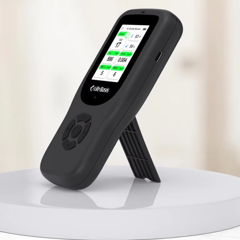 Детектор за качество на въздуха Lifebasis Haq66: CO2 400–5000 ppm, PM2.5/PM1.0/PM10 до 10 μg/m³, температура и влажност, цифров дисплей