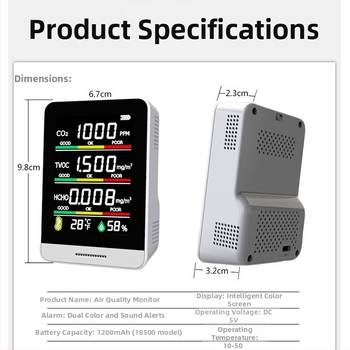 Prenosný senzor kvality ovzdušia CO2, formaldehyd a TVOC so teplotou a vlhkosťou