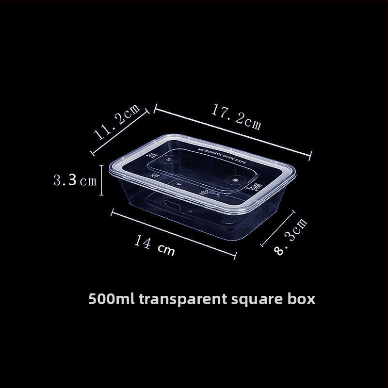Jednorazový pravouhlý box na jedlo, priehľadný spevnený plast, vhodný do mikrovlnky, na donášku