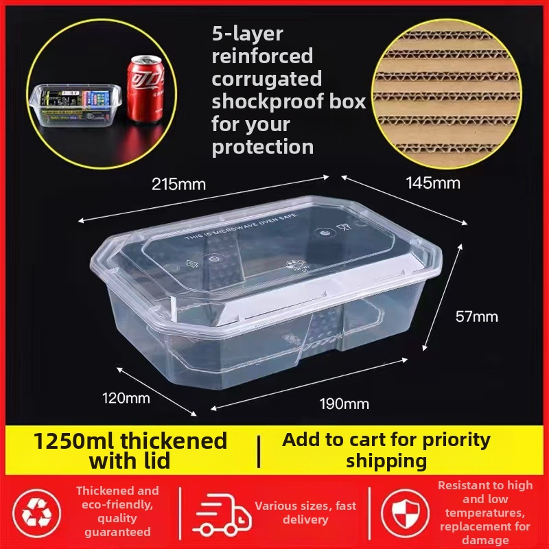 Jednorazový pravouhlý box na jedlo, priehľadný spevnený plast, vhodný do mikrovlnky, na donášku
