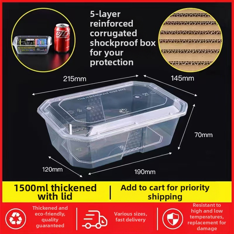 Jednorazový pravouhlý box na jedlo, priehľadný spevnený plast, vhodný do mikrovlnky, na donášku