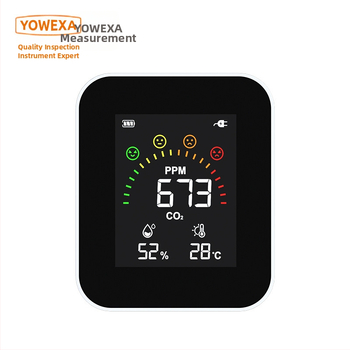 YOWEXA YEM-42 CO2 IR detektor, vnútorný monitor kvality ovzdušia, 3-v-1 teplota a vlhkosť, rozsah 400–10000 ppm, rozlíšenie 1 ppm, presnosť ±3%, napájanie USB/AAA/Li‑ion
