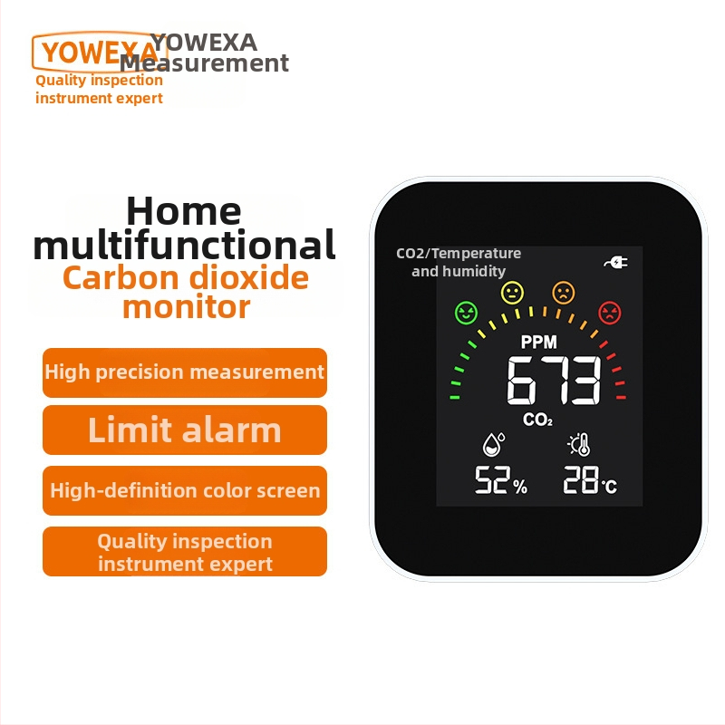 YOWEXA YEM-42 CO2 IR detektor, vnútorný monitor kvality ovzdušia, 3-v-1 teplota a vlhkosť, rozsah 400–10000 ppm, rozlíšenie 1 ppm, presnosť ±3%, napájanie USB/AAA/Li‑ion