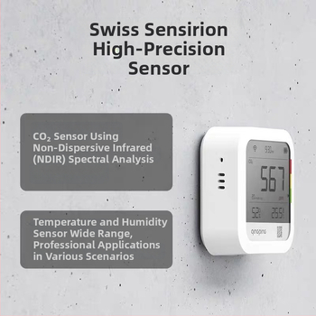 Qingping CGP22C vnútorný CO2 detektor s teplotou a vlhkosťou, model CGP22C, hmotnosť 0,129 kg
