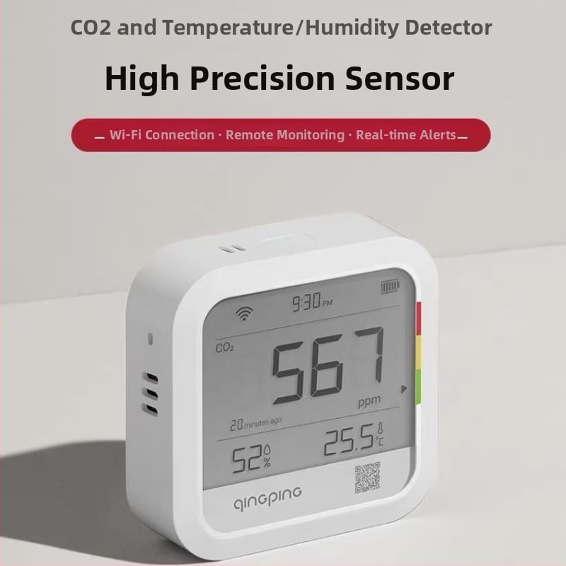 Qingping CGP22C vnútorný CO2 detektor s teplotou a vlhkosťou, model CGP22C, hmotnosť 0,129 kg