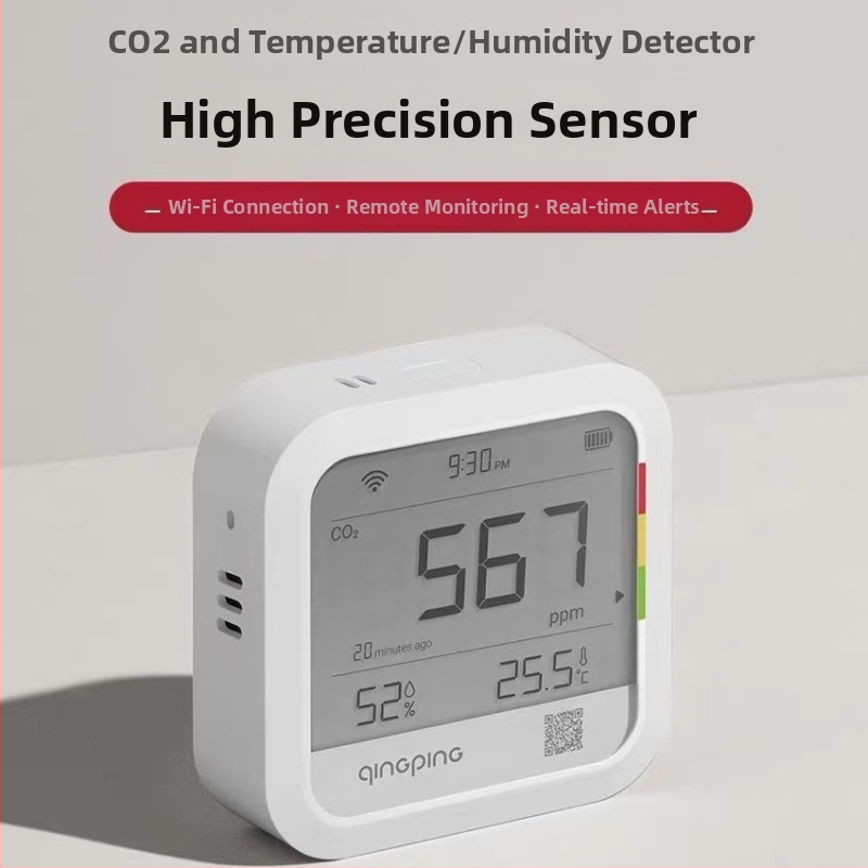 Qingping CGP22C vnútorný CO2 detektor s teplotou a vlhkosťou, model CGP22C, hmotnosť 0,129 kg