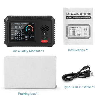CO2 детектор за качество на въздуха HW600 – детекция PM2.5, TVOC и формалдехид; обхват на измерване 1–1000 PPM, точност 1 PPM, диапазон на потока 1–100, захранване: вградена литиева батерия