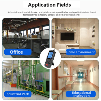 Detector de CO2, formaldehidă și gaze organice cu temperatură și umiditate – șase în unu monitor de calitate a aerului, interval CO2 380–2000 ppm, precizie ±5%, baterie încorporată de 2000 mAh
