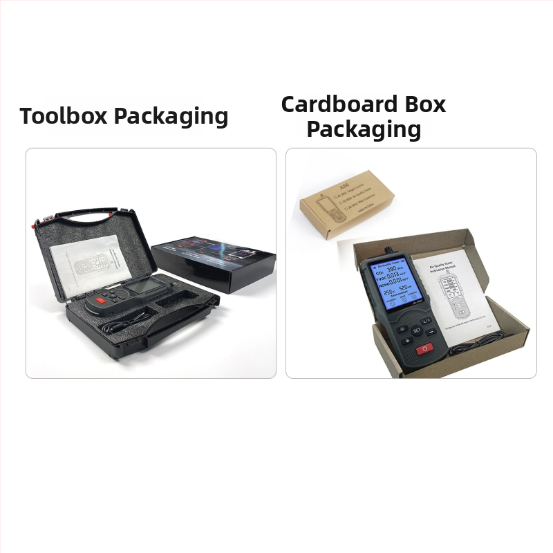 Detector de CO2, formaldehidă și gaze organice cu temperatură și umiditate – șase în unu monitor de calitate a aerului, interval CO2 380–2000 ppm, precizie ±5%, baterie încorporată de 2000 mAh